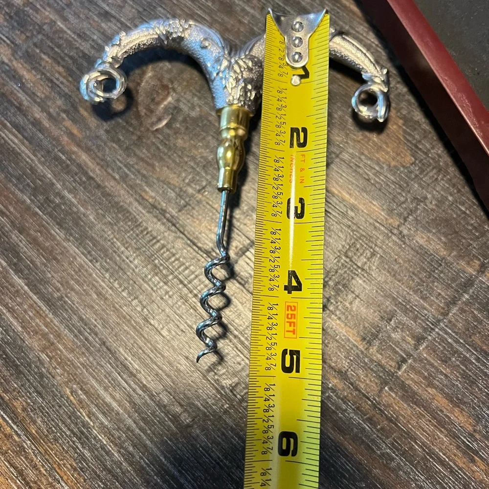 Vintage Bullhead Silver and Gold Corkscrew in Wooden Display
